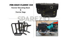For Royal Enfield Goan Classic 350 Leather Pannier Black Bags With Mounting - SPAREZO